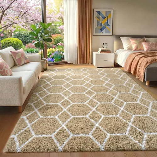 Miniatura 23 de ONASAR Alfombras de área para sala de estar y dormitorio, alfombra esponjosa lavable de 5x8 pies gris y blanca, alfombra de piso suave, afelpada