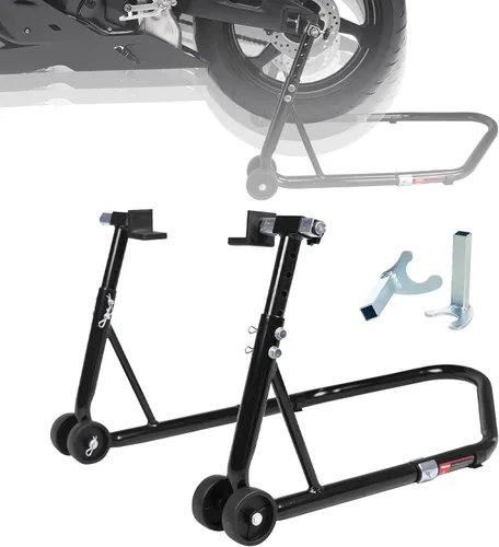 Miniatura 10 de Soporte para rueda delantera y trasera de motocicleta (850 lb), soporte de elevación de brazo oscilante, color negro, U+L