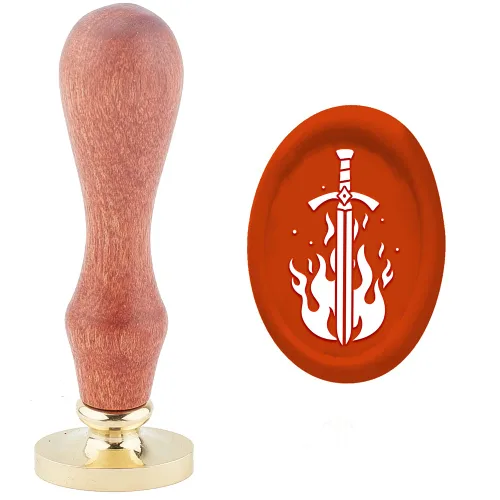 CRASPIRE Sello de cera de espada, sello de cera de sellado de fuego, ovalado, retro, vintage, cabeza de sello de latón extraíble con mango de madera