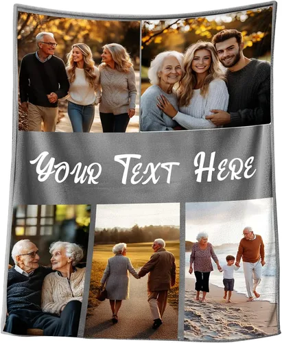 Miniatura 25 de Mantas personalizadas con 1 foto y texto impreso en Estados Unidos Manta personalizada con imagen de 30 x 40 pulgadas Mantas personalizadas