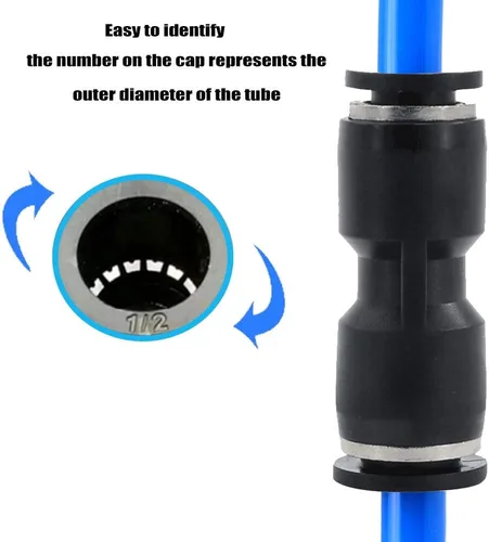 Miniatura 5 de 10 piezas neumáticas de empuje para conectar accesorios, unión de plástico PBT recto 1/2 "x 1/2" tubo OD conector rápido para el hogar compresor