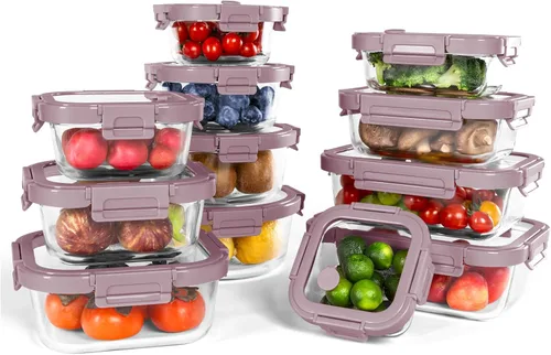 Miniatura 8 de Paquete de 12 recipientes de vidrio con tapas templadas, borosilicato, aptos para horno (-4 °F ~ 950 °F), herméticos, sin BPA, varios tamaños