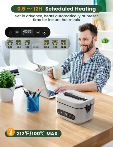 Miniatura 5 de Fiambrera eléctrica inalámbrica, 1.2 L, alimentada por batería, 100 W, 24000 mAh, recargable, portátil, calentador de alimentos autocalentable