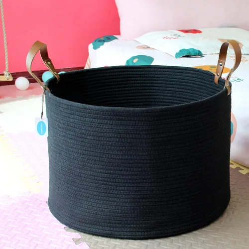 Miniatura 8 de Casaphoria Cesta de cuerda de algodón XXXL para sala de estar, cesta de almacenamiento tejida con asa larga para mantas, toallas y almohadas, cesta