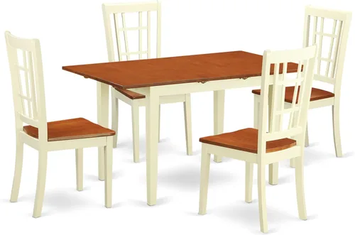 East West Furniture NONI5-WHI-W - Juego de mesa de cocina de 5 piezas para 4 personas, incluye una mesa de comedor rectangular con hojas de mariposa