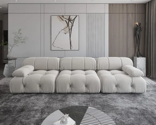 JACH Sofá modular convertible de 104 pulgadas, sofás minimalistas de terciopelo de mediados de siglo, sofá ancho de 3 asientos moderno de lujo para