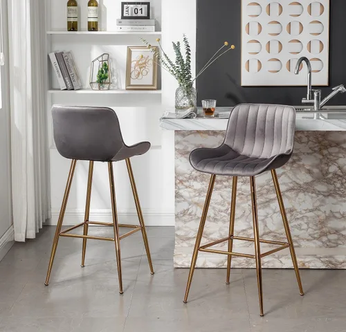 Miniatura 20 de Sidanli Blue - Juego de 2 taburetes de bar de terciopelo de 24 pulgadas con reposapiés, sillas de bar modernas para el hogar, isla de cocina, comedor