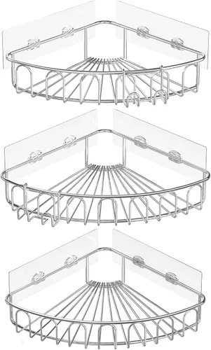 Miniatura 6 de Orimade Estante de ducha de esquina de acero inoxidable con ganchos, estante de baño montado en la pared, organizador de almacenamiento adhesivo