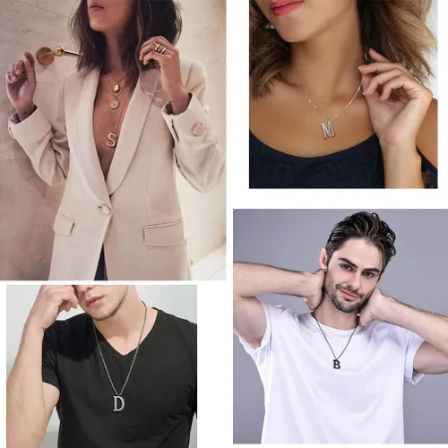 Miniatura 2 de PROSTEEL Collares con inicial para mujer, chapado en oronegro, acero inoxidable 316 A-Z, joyería con nombre, ajustable de 20 a 22 pulgadas, viene