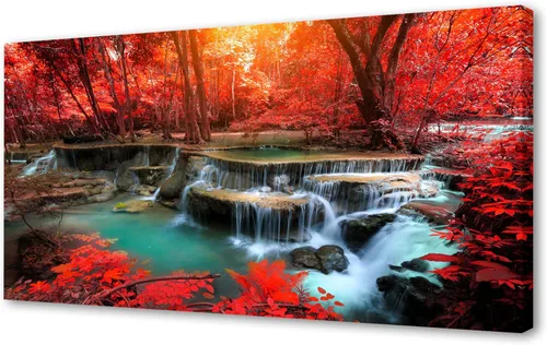 Miniatura 16 de Muolunna BK03969 - Lienzo decorativo para pared, diseño de cascadas de bosque rojo, 1 pieza, árbol de paisaje moderno para sala de estar