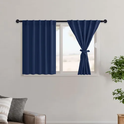 Miniatura 46 de Hiasan Cortinas opacas negras para dormitorio, cortinas opacas cortas de 45 pulgadas de largo, con aislamiento térmico, bolsillo para barra