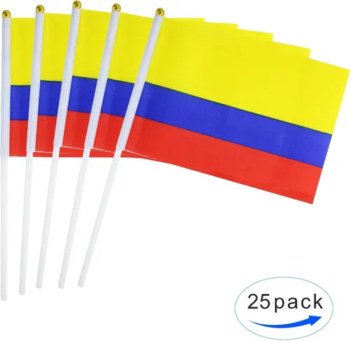 Miniatura 4 de Paquete de 25 banderas de mano pequeñas de Colombia Colombiana Colombia, banderas nacionales de campo, suministros de decoración de fiesta