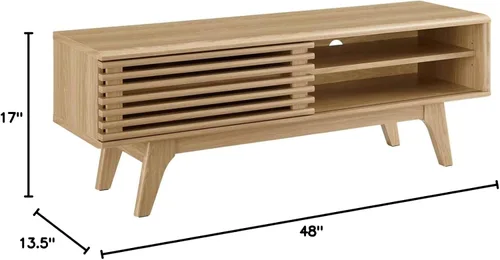 Miniatura 3 de Mueble para televisor de 48 pulgadas Modway Render, de estilo moderno de mediados de siglo con perfil bajo, color roble
