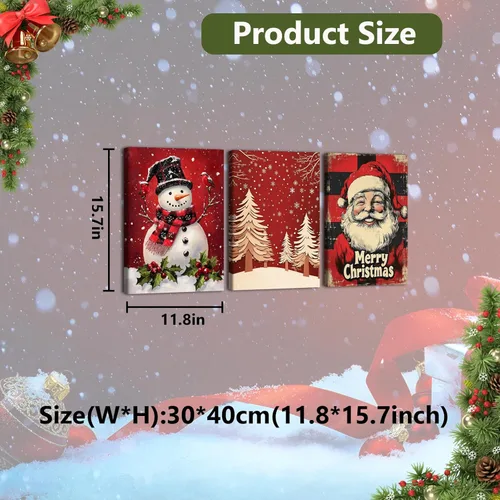 Miniatura 6 de Pennimor Lienzo decorativo para pared de Navidad, juego de 3 marcos de 12 x 16 pulgadas, decoración navideña a cuadros rojos y negros, póster