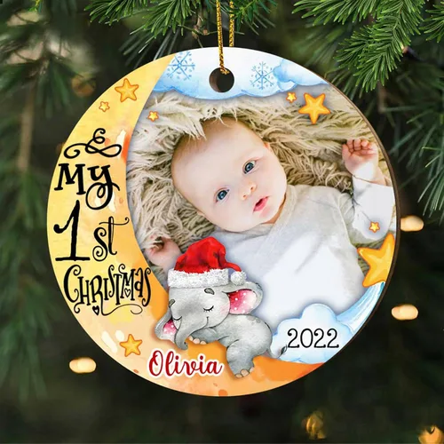 Miniatura 20 de GODLOVER Foto personalizada de bebé con adorno de Navidad de dinosaurio, plano impreso en 2D, adornos de Navidad, regalos de familia, regalo Estilo 1
