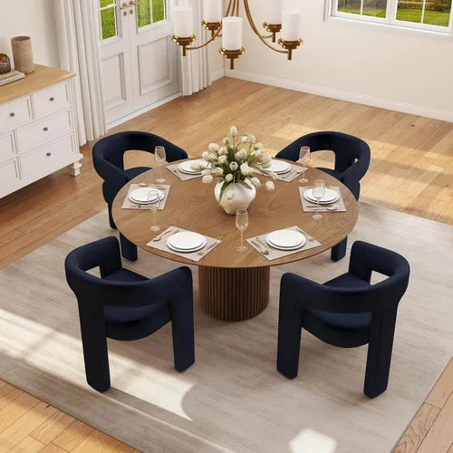 Miniatura 2 de BESTANO Juego de 4 modernas sillas de comedor tapizadas de tela de terciopelo con respaldo abierto, bonitas sillas laterales de barril de cocina