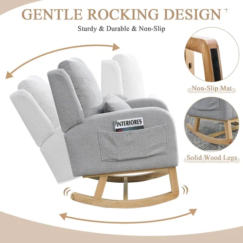 Miniatura 3 de JEEOHEY Mecedora para guardería, mecedora tapizada con respaldo alado, mecedora con respaldo alto cómodo, reposabrazos curvado, almohada lumbar