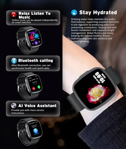Miniatura 6 de Reloj inteligente avanzado de salud y fitness, pantalla táctil HD de 1.72 pulgadas, reloj inteligente para hombres y mujeres, más de 100 modos