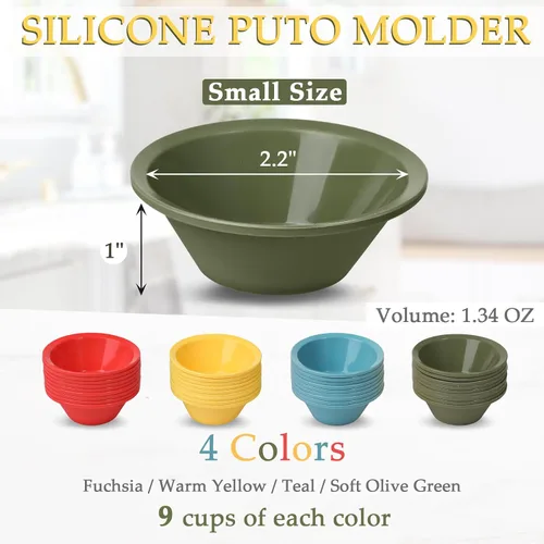 Miniatura 3 de Webake 36 piezas de silicona de platino Puto Molder filipino de tamaño pequeño, 2.2 pulgadas reutilizable Kutsinta para vaporera, taza de repuesto