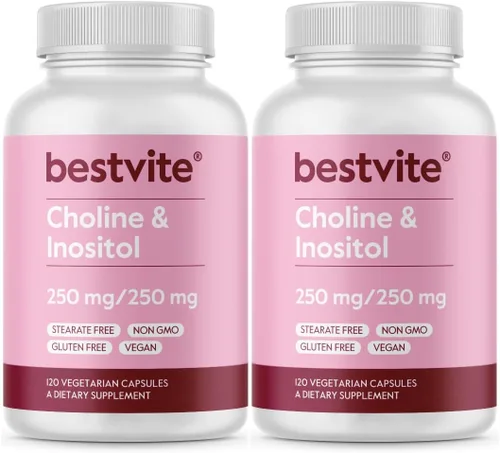 BESTVITE Colina inositol 500mg (240 cápsulas vegetarianas) (120 x 2) - Sin estearatos - Sin fosfato dicálcico - Sin rellenos - Vegano - Sin OMG -