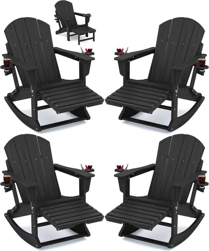 Miniatura 24 de Mecedora Adirondack de KINGYES con Otomana Retráctil y Portavasos, Silla Reclinable de Patio de HDPE Adirondack para Porche, Patio, Balcón, Azul Aqua