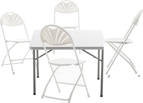 Miniatura 11 de BTEXPERT Juego de 5 piezas de mesas de cartas plegables y sillas portátiles, mesa de 34" cuadrada de plástico blanco granito, 4 sillas rojas