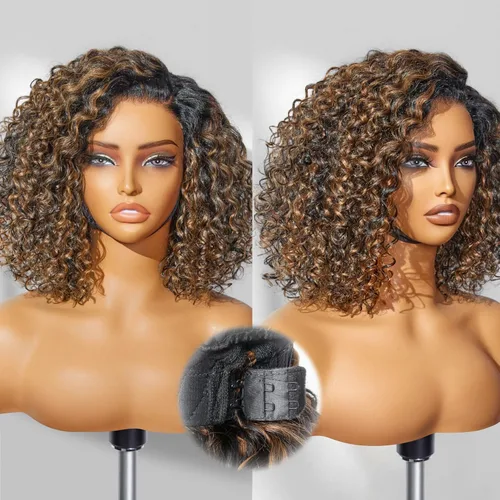 Miniatura 26 de LUVME HAIR Pelucas de cabello humano rizado sin pegamento de 6 pulgadas, precortadas, indetectable, HD, encaje Bob, peluca corta y rizada con ondas