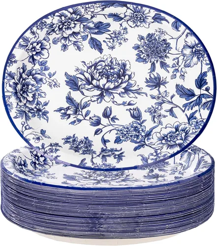 Miniatura 22 de WDF Paquete de 50 platos florales ovalados de papel, platos llanos desechables grandes de 10 x 12 pulgadas, platos desechables florales