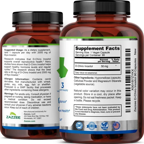 Miniatura 8 de D-Chiro Inositol para SOP 90 cápsulas vegetarianas 50 mg por ración Vegetarianos/veganos Potente apoyo SOP, fertilidad, y reproductiva