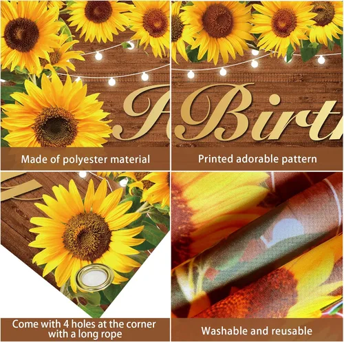 Miniatura 6 de Cartel y cartel de cumpleaños de girasol, decoraciones de fiesta para mujeres y niñas, tema de feliz cumpleaños, fondo de fotos para interiores