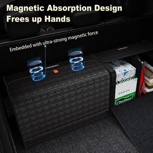 Miniatura 4 de GMQ Organizador de maletero de automóvil para SUV, organizadores de automóvil y almacenamiento con almacenamiento plegable, tapa magnética de gran