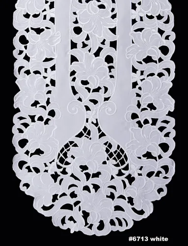 Miniatura 2 de Creative Linens Camino de mesa floral bordado 15x35 Oval Dresser Scarf Blanco