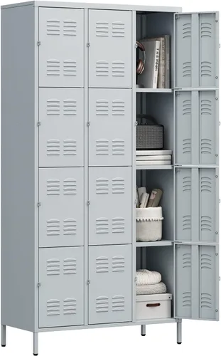 Miniatura 10 de Letaya Taquillas de metal para empleados: armario de almacenamiento de 3 puertas con estantes y gabinete de acero con cerradura para la escuela
