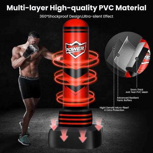 Miniatura 4 de Saco de boxeo independiente para adultos y adolescentes, bolsa de boxeo pesada de 70 pulgadas con guantes y bomba, bolsas de kickboxing de pie