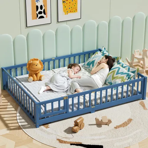 Miniatura 18 de Marco de cama Montessori de madera de tamaño individual con listones de madera, valla y puerta para niños, niñas y niños, espresso