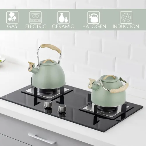 Miniatura 6 de Tetera de 3.0 cuartos de galón para estufa, tetera de acero inoxidable, hervidor de agua de grado alimenticio con mango de madera para café, té