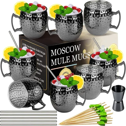 Miniatura 11 de LINALL Moscow Mule - Juego de 6 tazas de acero inoxidable de 18 onzas chapadas en color negro plomizo (6 unidades)
