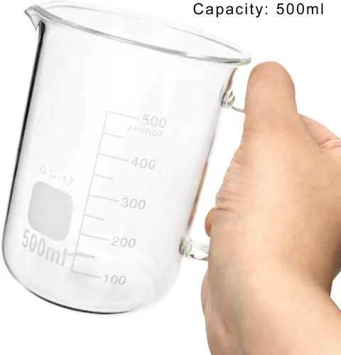 Miniatura 3 de QWORK Taza Vaso de 500 ml con Asa, Vaso Medidor de Vidrio Borosilicato