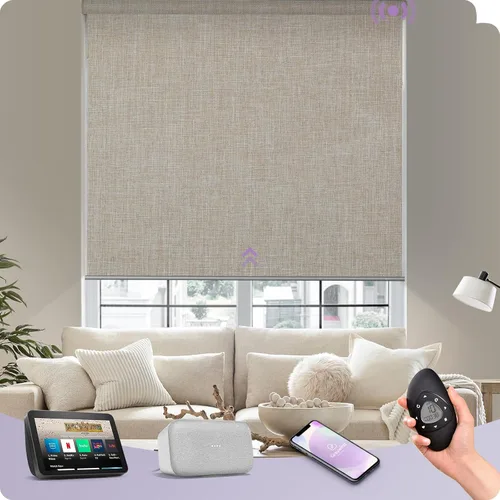 Miniatura 18 de Graywind Persiana enrollable motorizada funciona con Alexa Google, persianas inteligentes 100% opacas recargables con control remoto de motor