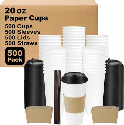 Miniatura 56 de Paquete de 100 tazas de café desechables de pared ondulada corrugada de 16 onzas con tapas y pajitas, tazas aisladas resistentes para bebidas