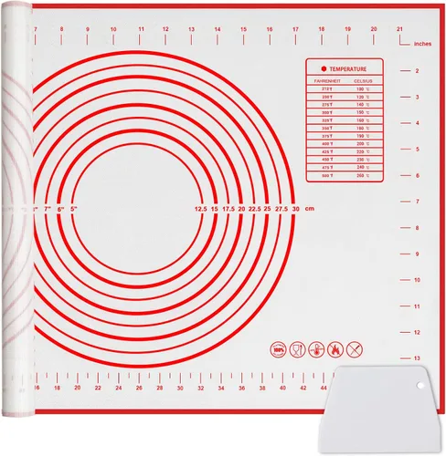 Qidoe - Tapete de silicona para hornear (20 x 28 pulgadas), extra grueso, antiadherente, con medición, tapete de fondant, tapete para amasar, tapete