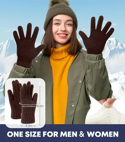 Miniatura 6 de Guantes de invierno para hombres y mujeres, guantes cálidos para pantalla táctil, para clima frío, guantes térmicos de lana para adultos