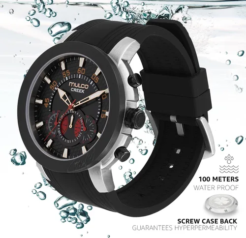 Miniatura 35 de MULCO Relojes para hombre - Creek, caja de acero inoxidable con correa de silicona para la muñeca, movimiento multifuncional de cuarzo, pantalla