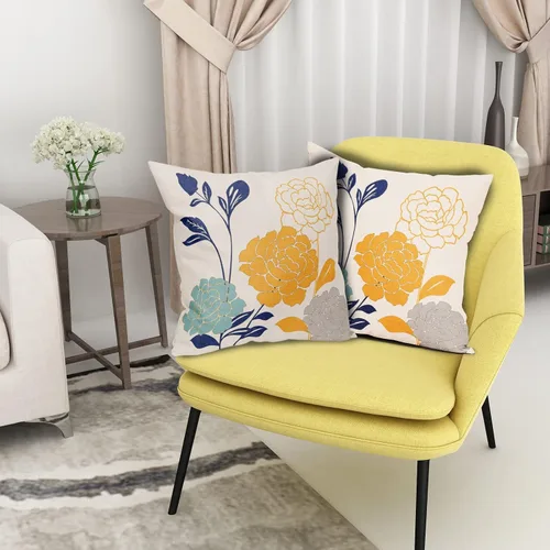 Miniatura 6 de Fundas de Almohadas para Exteriores con Flores 16x16 Juego de 2, Fundas de Almohadas Decorativas Verde Azulado Gris Mostaza Amarillo Floral, Fundas