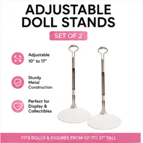 Miniatura 3 de Juego de 2 soportes de muñeca ajustables de metal blanco para muñecas y figuras de acción de 10 a 21 pulgadas, cada soporte se expande de 10 a 17