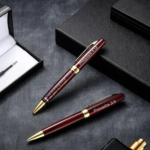Miniatura 3 de Chinco Juego de 2 bolígrafos negros con versículo bíblico con fundas forradas de satén, 5.5 in de longitud, bolígrafo de acción giratoria, adecuado