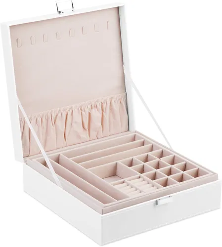 Miniatura 2 de Joyero grande de piel sintética, 2 capas de almacenamiento combinado con hebilla