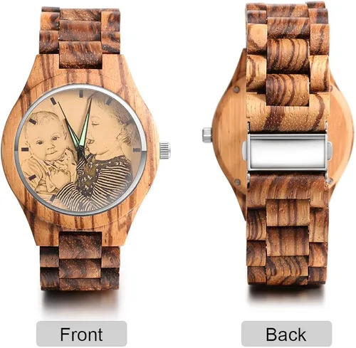 Miniatura 3 de Relojes de madera para hombres y mujeres personalizados relojes de fotos con pulsera ajustable para cumpleaños aniversario regalos personalizados