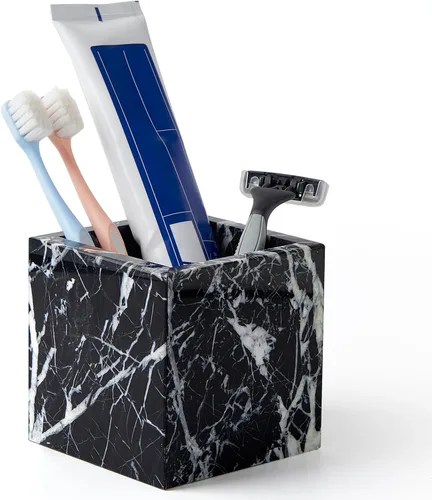 Miniatura 2 de Portacepillos de mármol natural lujoso real y organizador de brochas de maquillaje y soporte para bolígrafos para escritorio, portautensilios