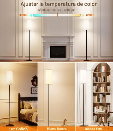 Miniatura 3 de luckystyle Lámpara alta regulable de pie, bombilla LED de 12 W con pantalla, interruptor de pie, poste de temperatura de color personalizado remoto